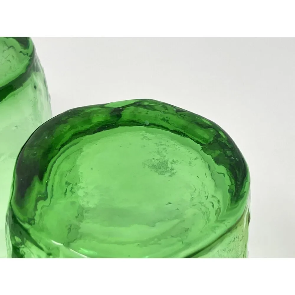 Vintage Morgantown Crinkle Green Double Old Fashioned Glasses MCM 3.5” Set Of 4